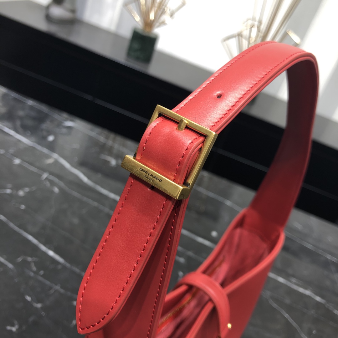 Saint Laurent LE 5 A 7 Smooth Calfskin Shoulder Bag Handbag Red 657228 